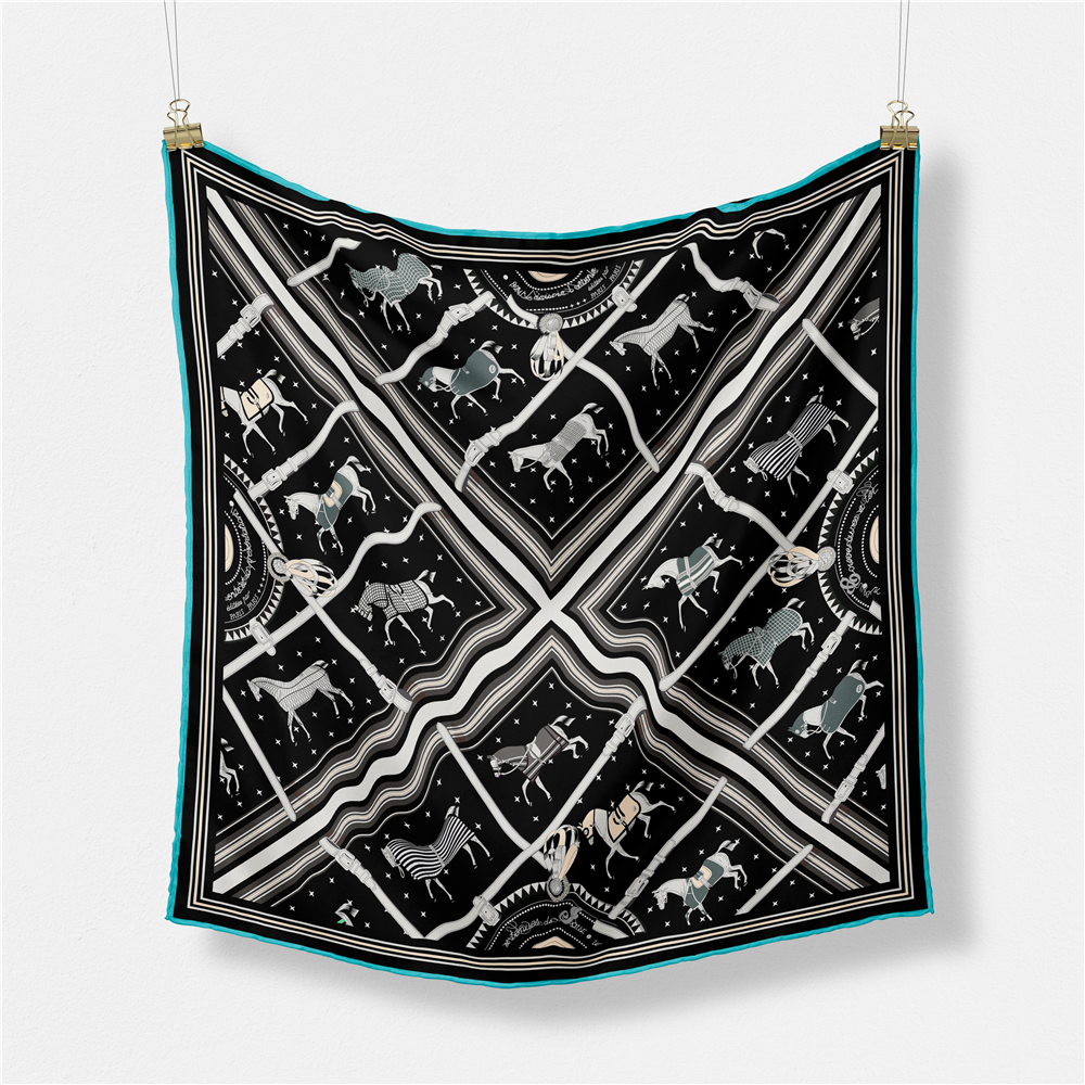 Scarf Silk Square - 53CM Brand Small Plaid Horse Printing