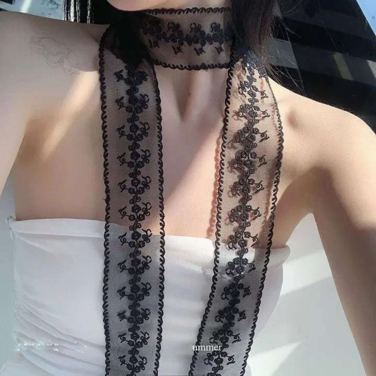 Korean Ins White Lace Ribbon S - đánh giá và giá Ascot Neck Scarf
