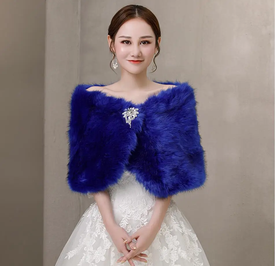 Blue Faux Fur Crystal Brooch W - đánh giá và giá Stole Wedding Shawl