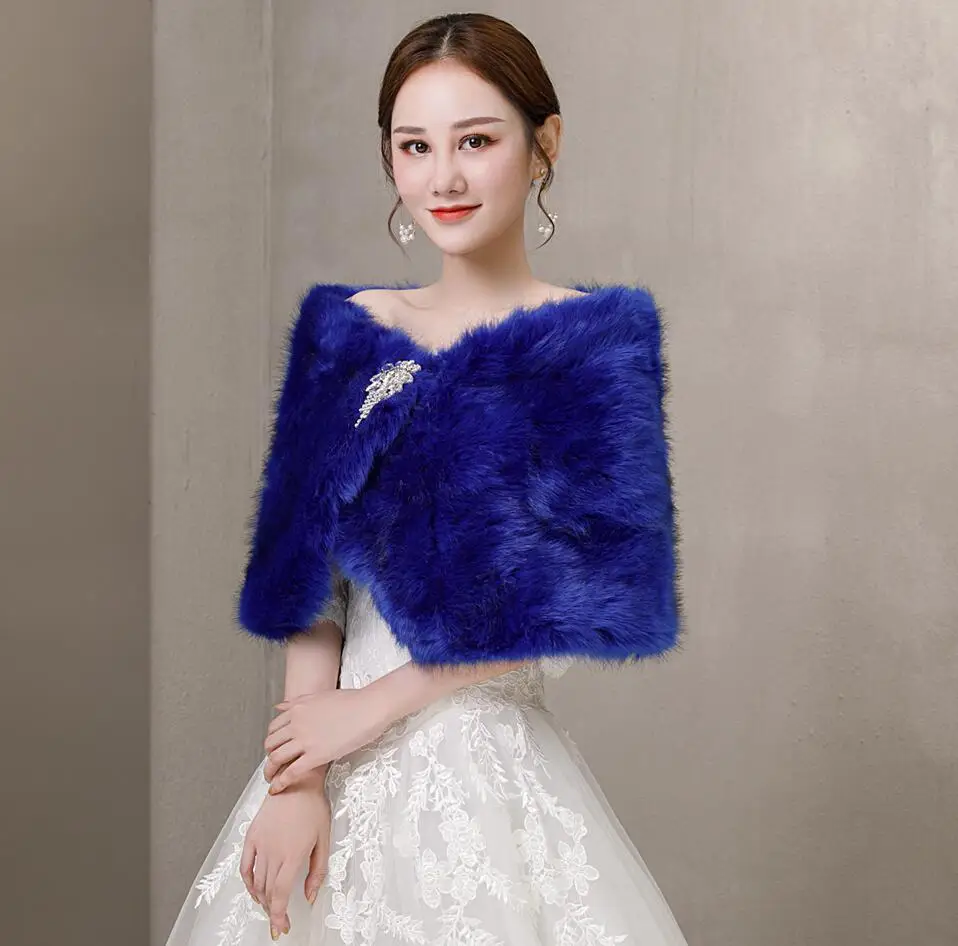 Blue Faux Fur Crystal Brooch W - đánh giá và giá Stole Wedding Shawl