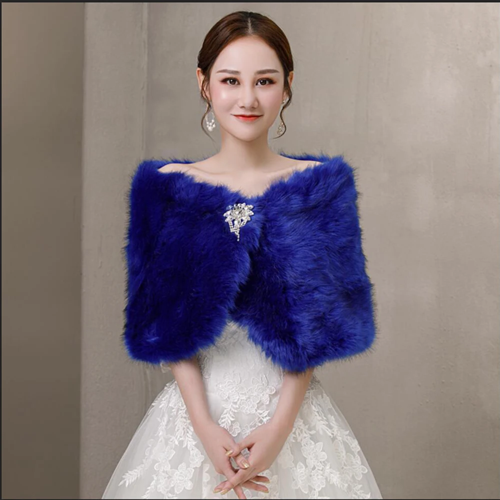 Blue Faux Fur Crystal Brooch W - đánh giá và giá Stole Wedding Shawl