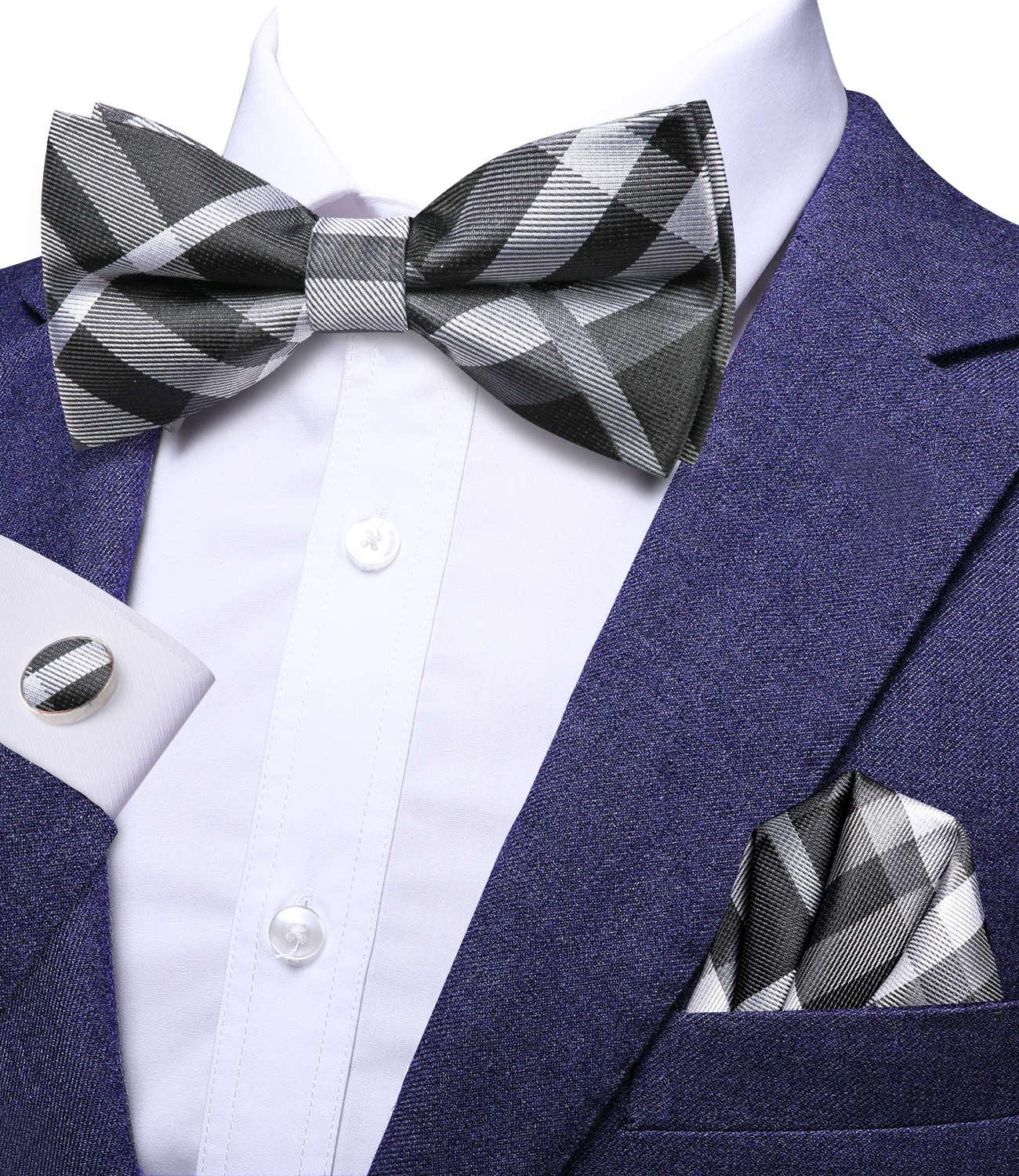 Hi-Tie Grey Plaid Jacquard Pre - đánh giá và giá Bow Tie Pre Tied