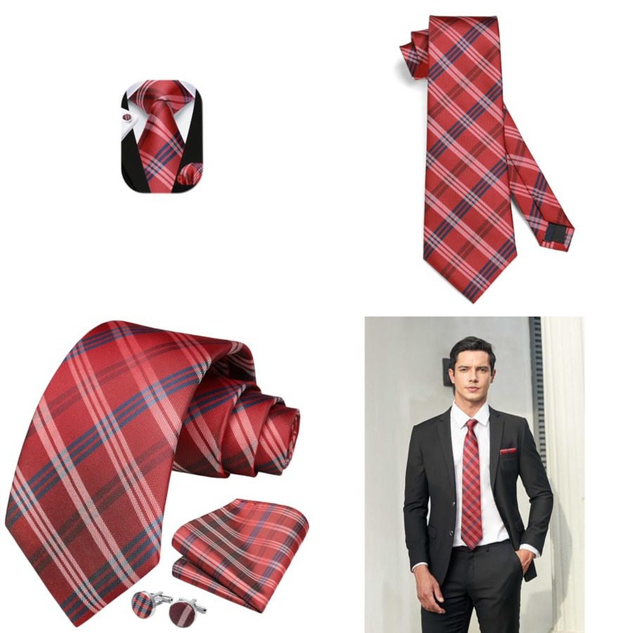 Mens Ties Set Stripe Plaid Tie - đánh giá và giá Pocket Square Set