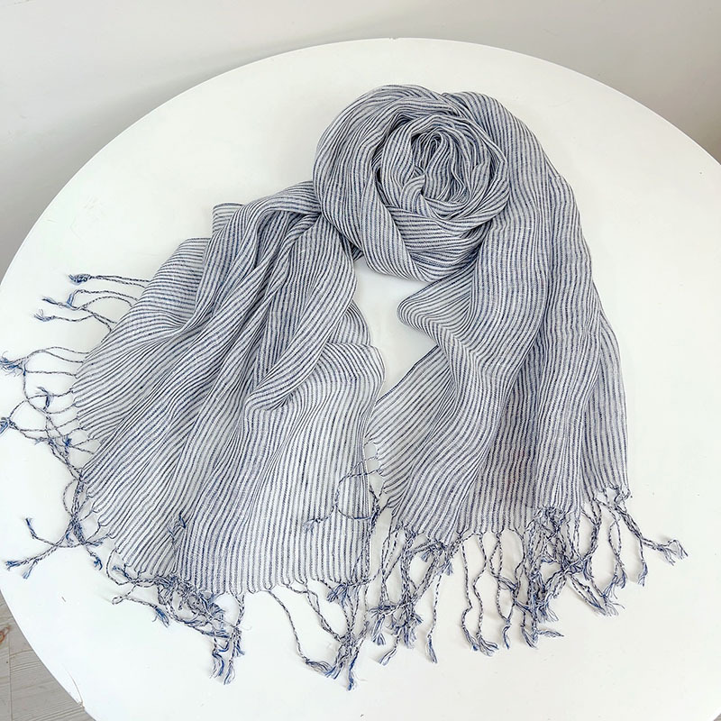 Retro Stripe 100% Linen scarf  - đánh giá và giá Ascot Neck Scarf