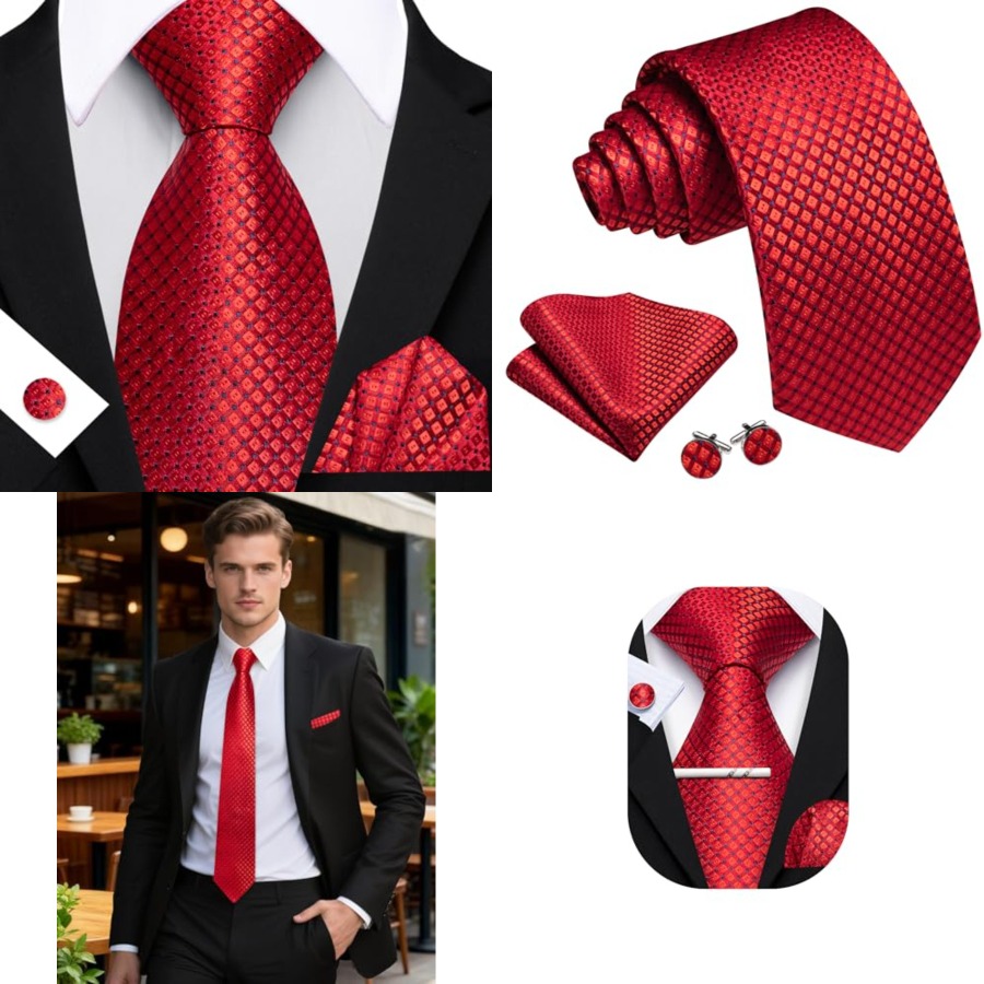 Men Plaid/Striped Ties Set Sil - đánh giá và giá Pocket Square Set