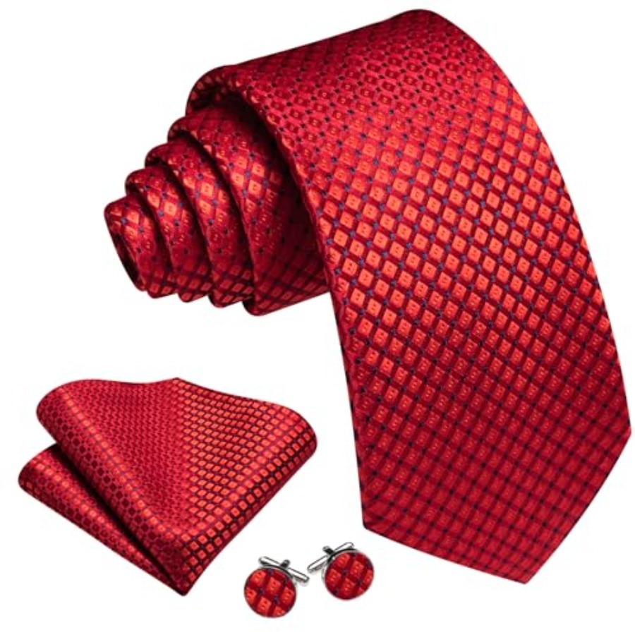Men Plaid/Striped Ties Set Sil - đánh giá và giá Pocket Square Set