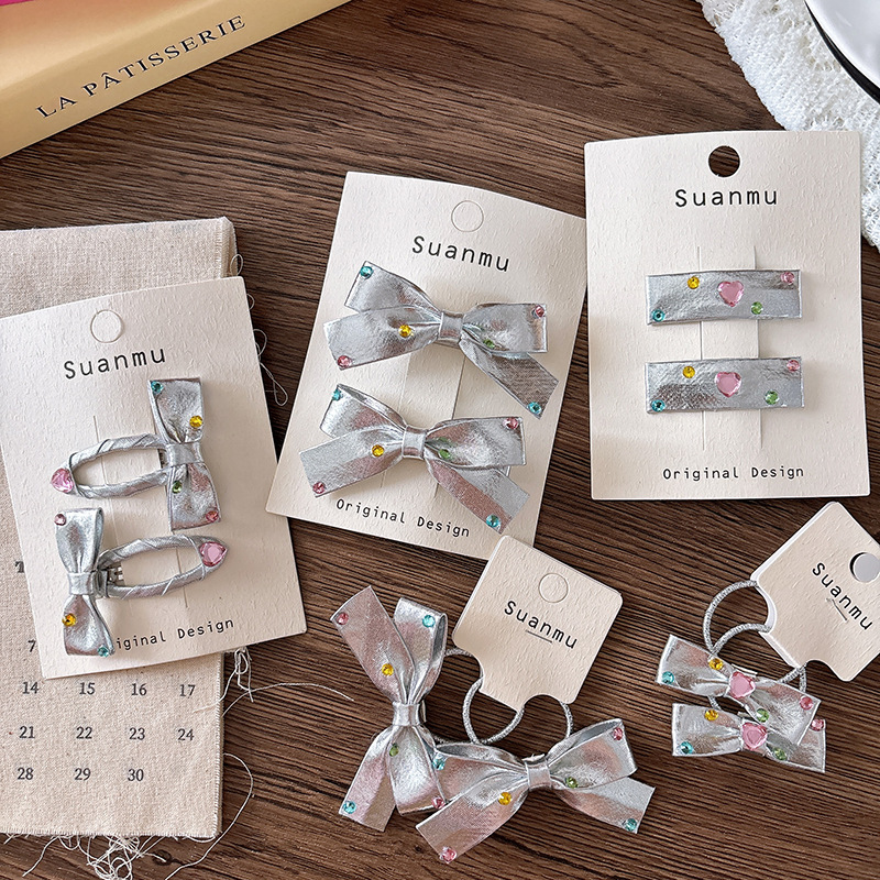 2pcs Diamond Bow Children's Ha - đánh giá và giá Tie Clip Silver