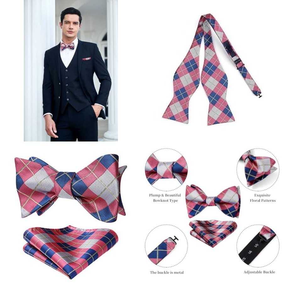 Bow Ties for Men Check Plaid S - đánh giá và giá Pocket Square Set
