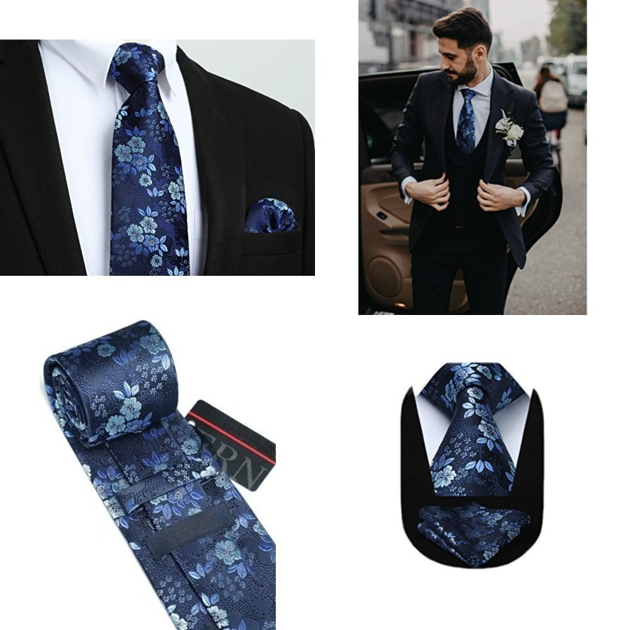 Men Floral Ties Woven Classic  - đánh giá và giá Pocket Square Set
